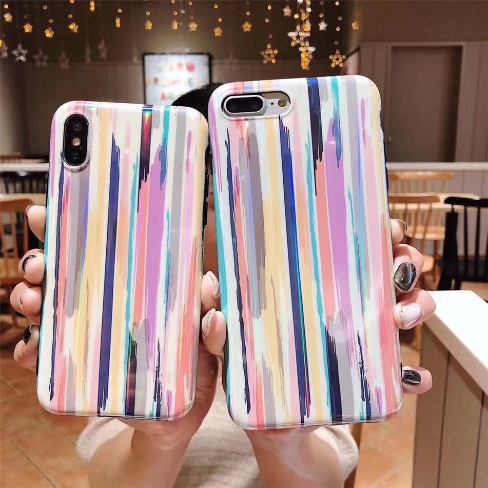 Compatible with Apple, Colorful Rainbow Case For iPhone XS Max XR X IMD Silicone Phone Cases For iPhone 7 6 6s 8 Plus Soft TPU Back Cover Coque - tallpapa