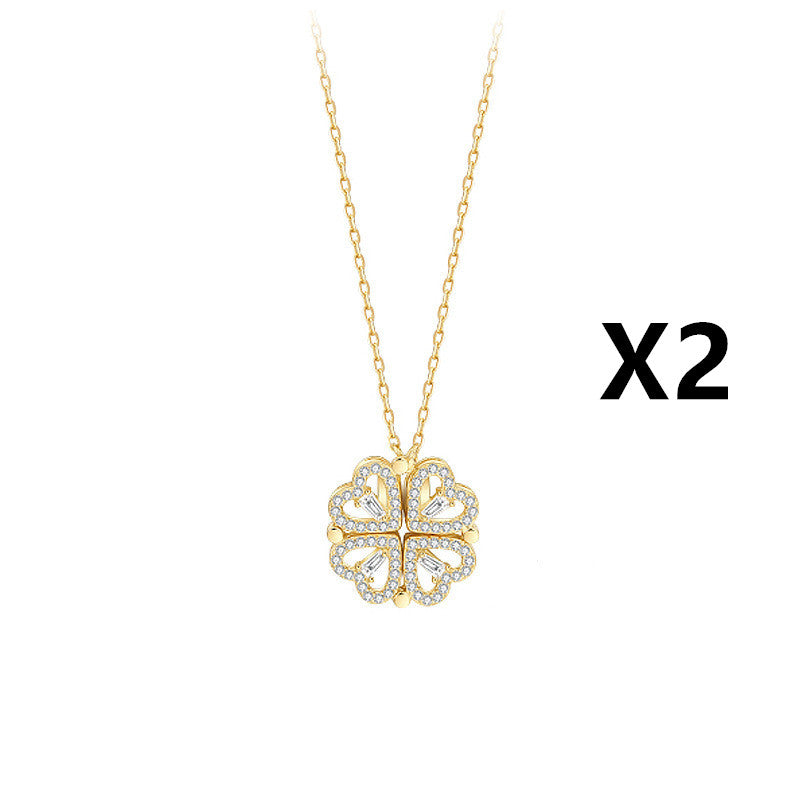 Detachable Deformed Four-leaf Clover Necklace + *FREE* ! ! ( Zircon Double Love Necklace ) GIVE AWAY!! Easter Offer ENDS SOON! (*Check Your Cart*)