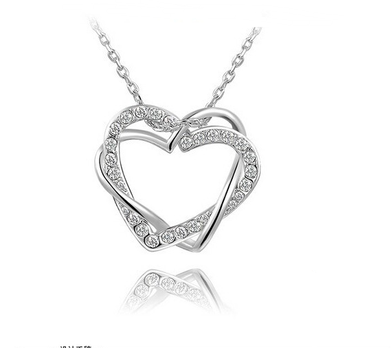 Yiwu Fashion Jewelry Factory Jewelry Customized Double Diamond Heart Necklace Earring Set - tallpapa