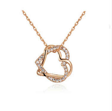 Yiwu Fashion Jewelry Factory Jewelry Customized Double Diamond Heart Necklace Earring Set - tallpapa