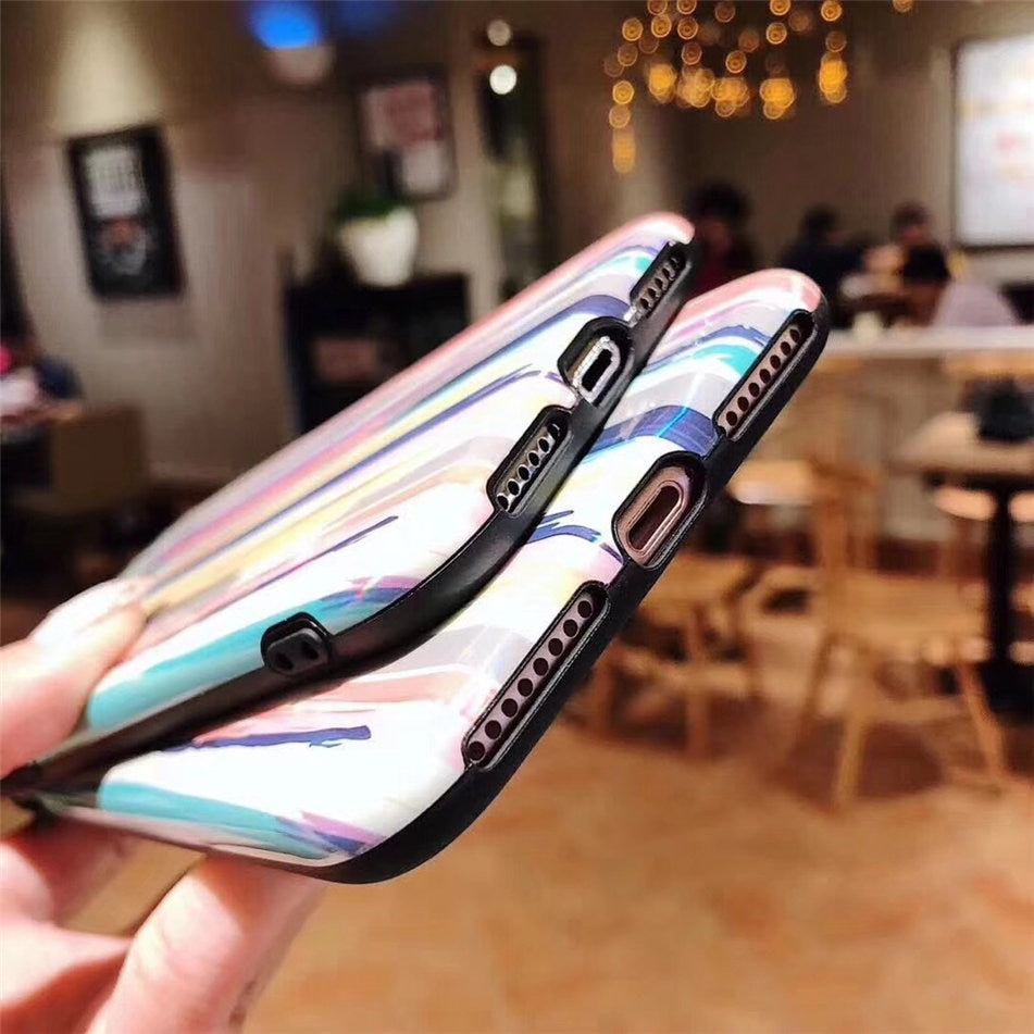 Compatible with Apple, Colorful Rainbow Case For iPhone XS Max XR X IMD Silicone Phone Cases For iPhone 7 6 6s 8 Plus Soft TPU Back Cover Coque - tallpapa