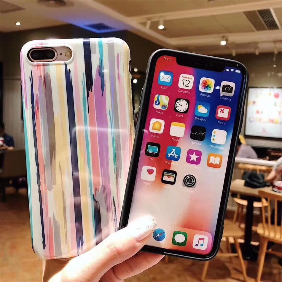 Compatible with Apple, Colorful Rainbow Case For iPhone XS Max XR X IMD Silicone Phone Cases For iPhone 7 6 6s 8 Plus Soft TPU Back Cover Coque - tallpapa