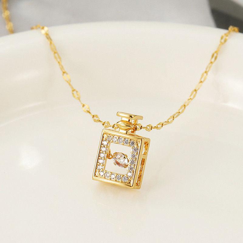Valentines Day Gift Perfume Bottle Pendant Titanium Steel Necklace Korean Trend Zircon Luxury Female Necklace Charm Jewelry Gift Fashion Jewelry Woman - tallpapa