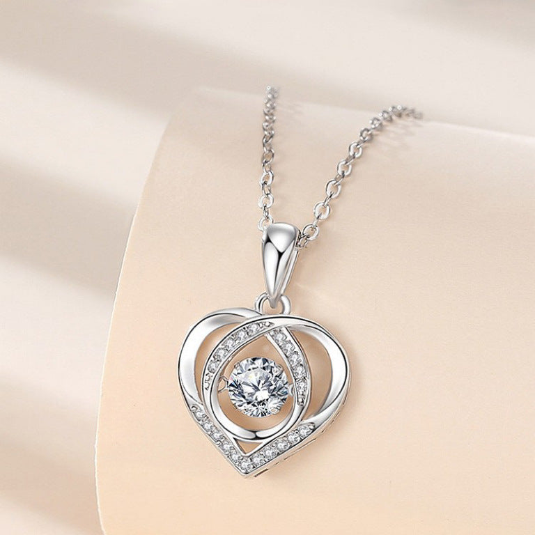 S925 Beating Heart-shaped Necklace Women Luxury Love Rhinestones Necklace Jewelry Gift For Valentine's Day - tallpapa