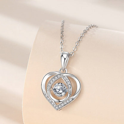 S925 Beating Heart-shaped Necklace Women Luxury Love Rhinestones Necklace Jewelry Gift For Valentine's Day - tallpapa