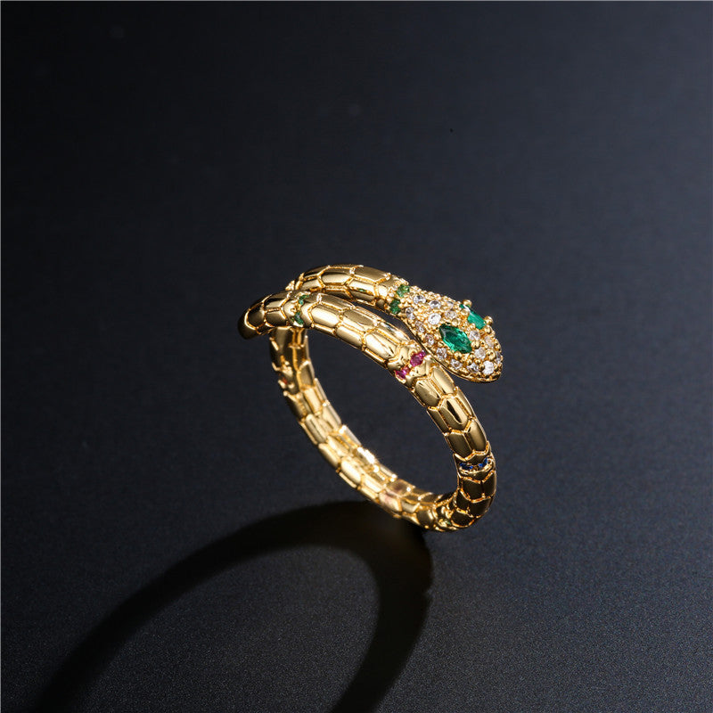 Fashion Gold Color Snake Ring For Women Girl Adjustable Exquisite Shiny Cubic Zirconia Finger Ring Wedding Jewelry Gift - tallpapa