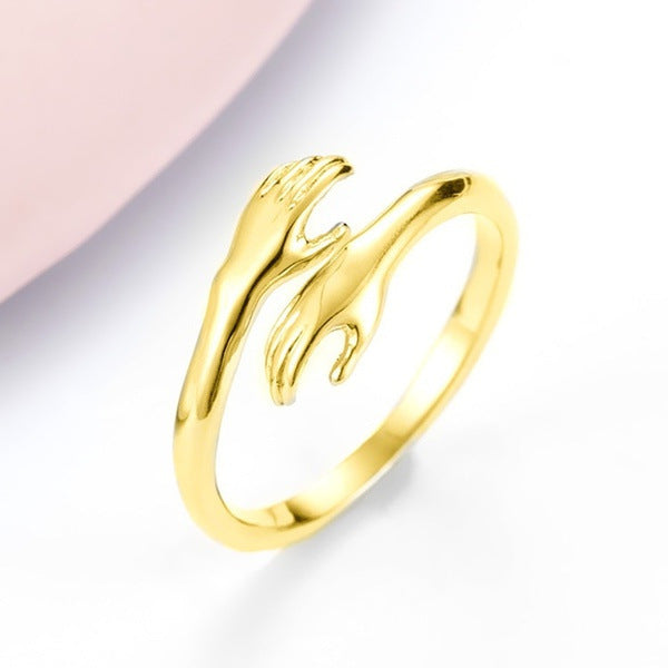 Alloy Simple Hands Hug Ring Opening Adjustable Jewelry - tallpapa