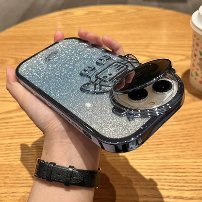 Glitter Astronaut Camera Stand Phone Case For IPhone 14 13 12 11 Pro Max XR 14 Plus Invisible Lens Bracket Plating Soft Cover - tallpapa