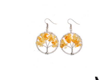 Natural Crystal Crushed Stone Tree Wishing Tree Earrings Crystal Tree Earrings Jewelry - tallpapa