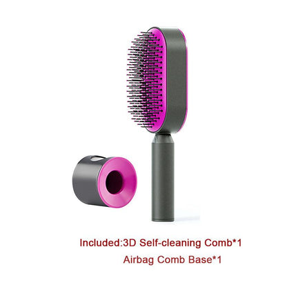 Self Cleaning Hair Brush For Women One-key Cleaning Hair Loss Airbag Massage Scalp Comb Anti-Static Hairbrush - tallpapa