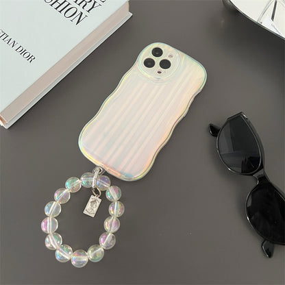 Laser Wave Silicone Phone Case Gradient Laser Stripes Bracelet Case For IPhone 14 13 12 11 Pro Max Plus Bead Chain - tallpapa