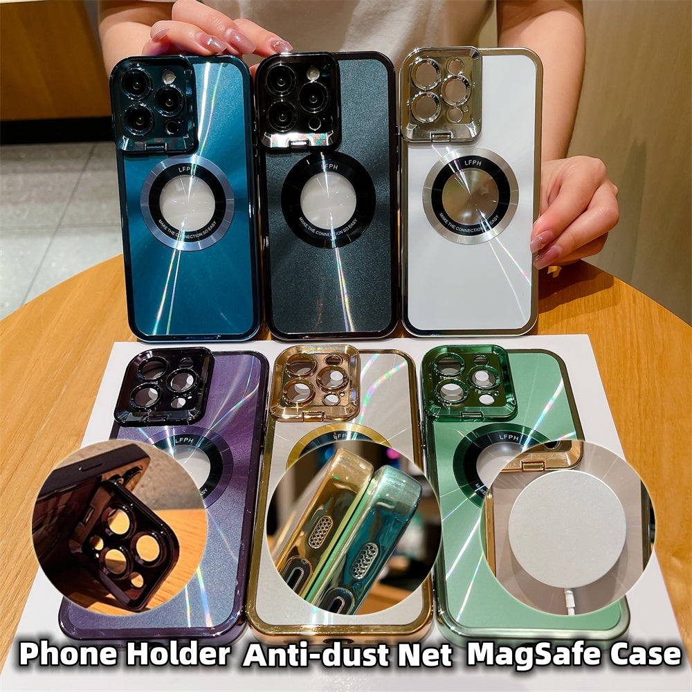 Electroplated Phone Case Luxury Plating CD Pattern Magsafe Bracket Case For 12 13 14 Pro Max Invisible Camera Stand Holder Lens Holder Magnetic Suction - tallpapa