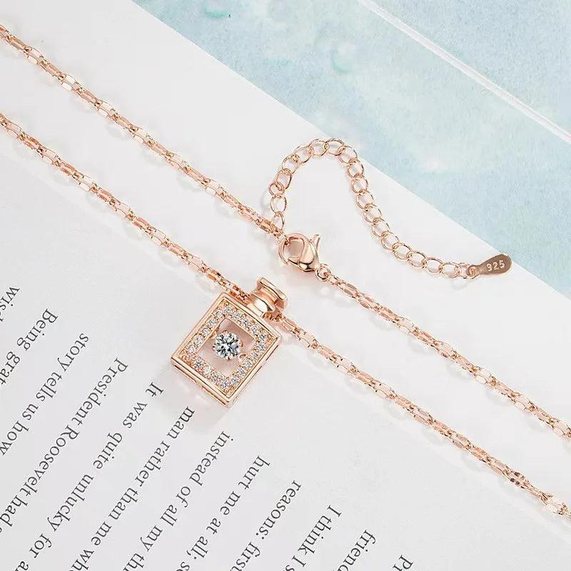 Valentines Day Gift Perfume Bottle Pendant Titanium Steel Necklace Korean Trend Zircon Luxury Female Necklace Charm Jewelry Gift Fashion Jewelry Woman - tallpapa