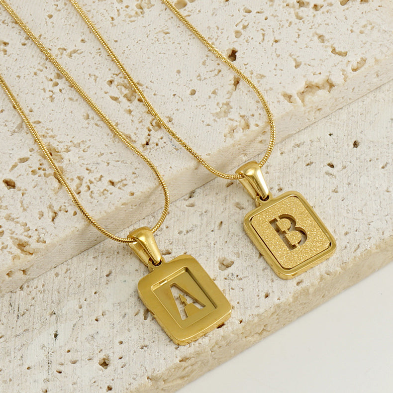 Alphabet Necklace 26 Letters Hollow Out Square 18K Necklace Fashion Jewelry - tallpapa