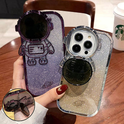 Glitter Astronaut Camera Stand Phone Case For IPhone 14 13 12 11 Pro Max XR 14 Plus Invisible Lens Bracket Plating Soft Cover - tallpapa