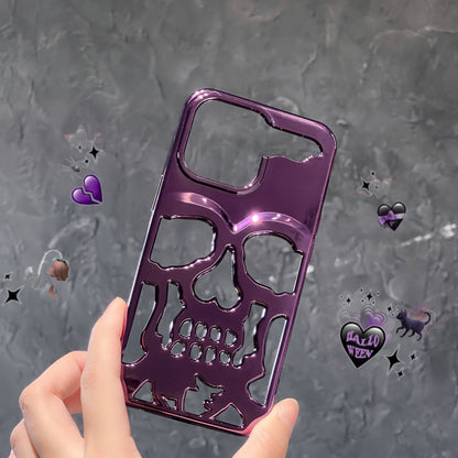 Luxury Plating 3D Skull Phone Case For I-Phone 14 Pro Max 13 12 11 Plus Breathable Glossy Hollow Out Gold Metallic Paint - tallpapa