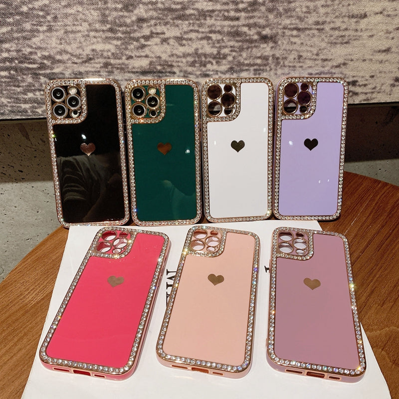 Phone Case Accessories Love Crystal Diamond Edge Electroplating Protective Cover - tallpapa