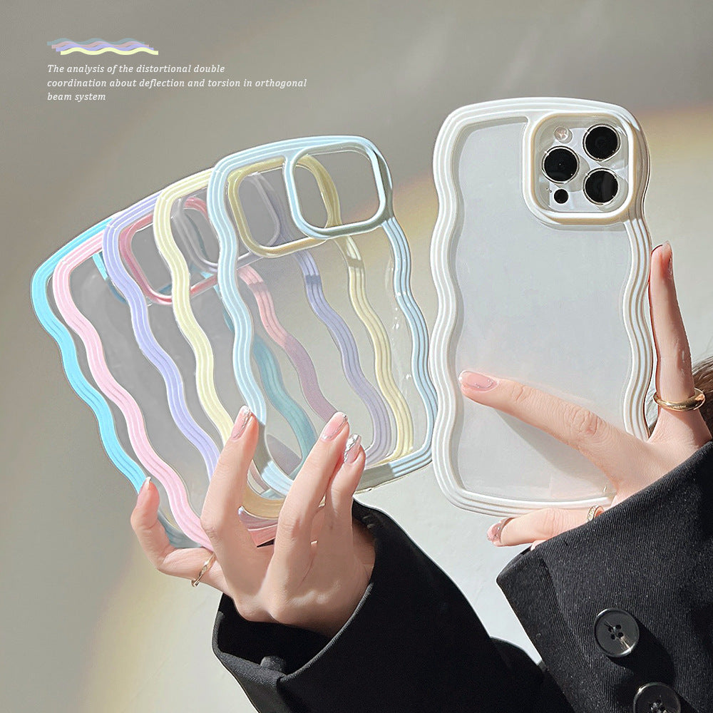 Wave Border Mobile Phone Case Solid Color Simple Candy Color - tallpapa