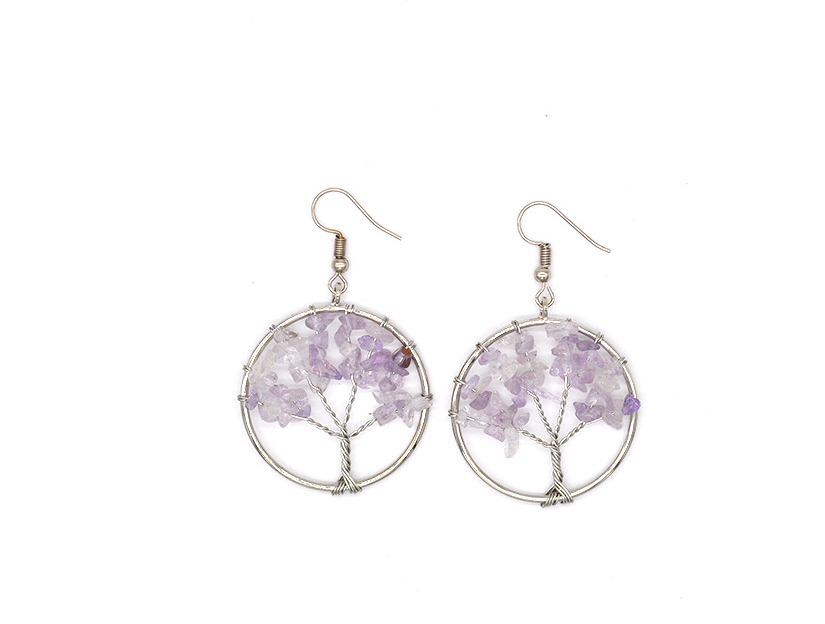 Natural Crystal Crushed Stone Tree Wishing Tree Earrings Crystal Tree Earrings Jewelry - tallpapa