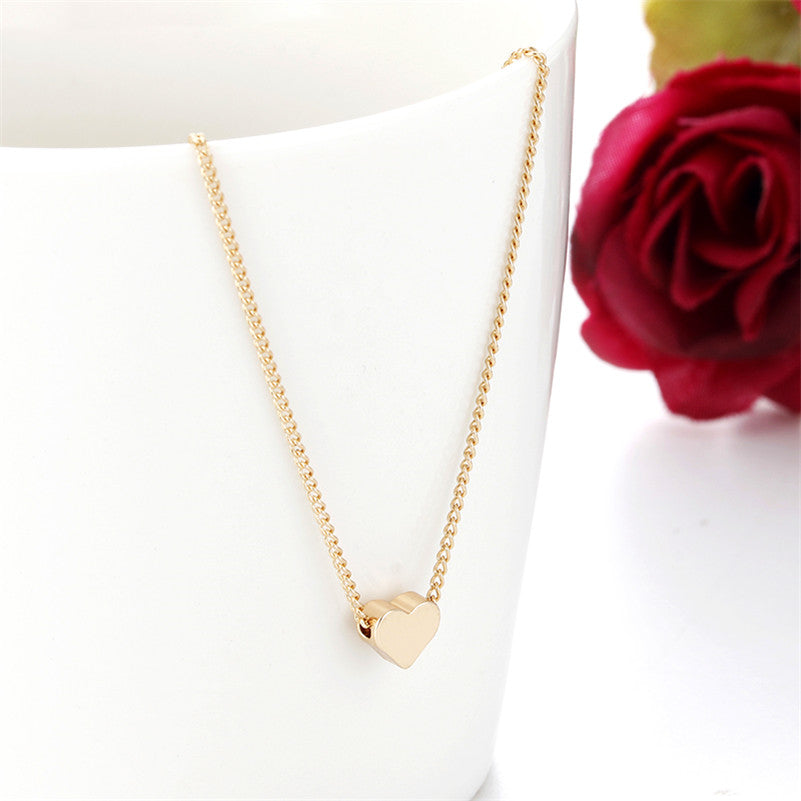 Simple Fashion Gold Color Double-sided Love Pendant Necklaces Clavicle Chains Necklace Women Jewelry Valentines Day Gift - tallpapa