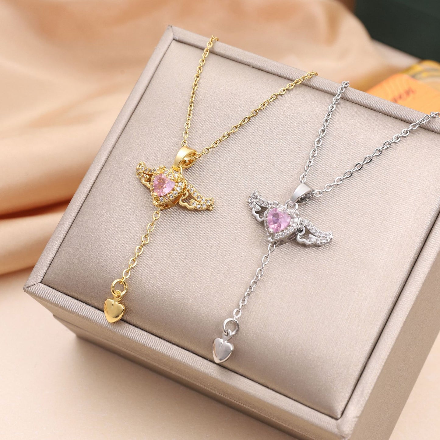 Cupid Heart Angel Wings Tassel Necklace Clavicle Chain Women Jewelry Gift Valentine's Day