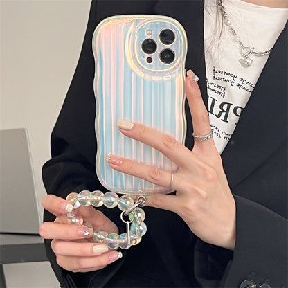 Laser Wave Silicone Phone Case Gradient Laser Stripes Bracelet Case For IPhone 14 13 12 11 Pro Max Plus Bead Chain - tallpapa