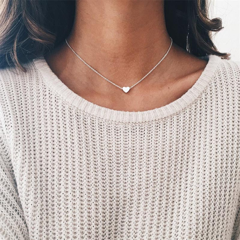 Simple Fashion Gold Color Double-sided Love Pendant Necklaces Clavicle Chains Necklace Women Jewelry Valentines Day Gift - tallpapa