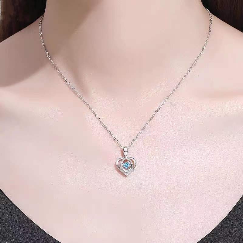 S925 Beating Heart-shaped Necklace Women Luxury Love Rhinestones Necklace Jewelry Gift For Valentine's Day - tallpapa