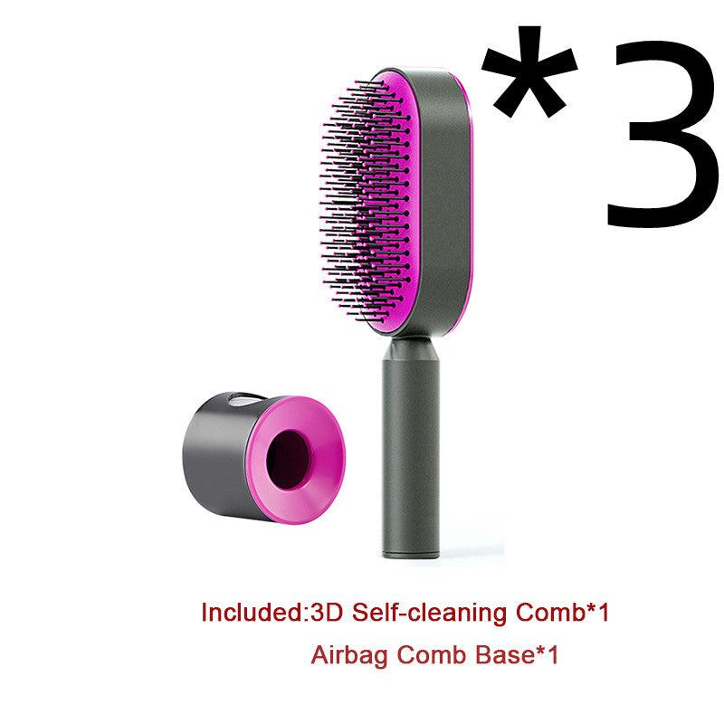 Self Cleaning Hair Brush For Women One-key Cleaning Hair Loss Airbag Massage Scalp Comb Anti-Static Hairbrush - tallpapa