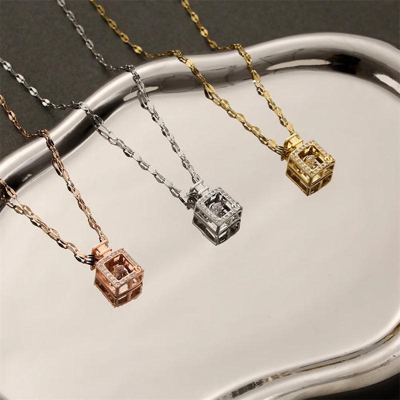 Valentines Day Gift Perfume Bottle Pendant Titanium Steel Necklace Korean Trend Zircon Luxury Female Necklace Charm Jewelry Gift Fashion Jewelry Woman - tallpapa