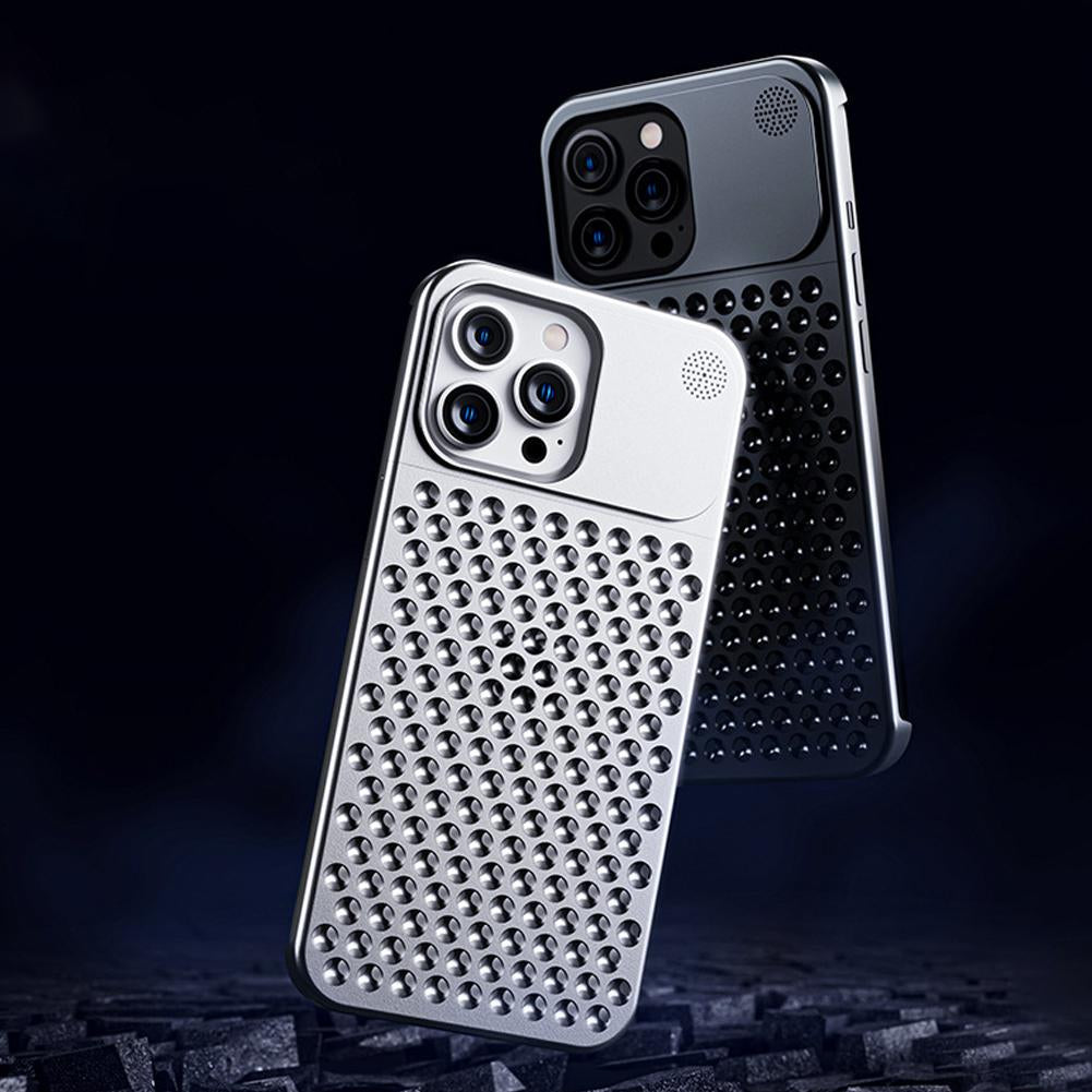 Aluminum Alloy Phone Case For 14 13 Pro Max Plus Hollow Heat Dissipation Anti-fall Full Body Shockproof Phone Cove - tallpapa