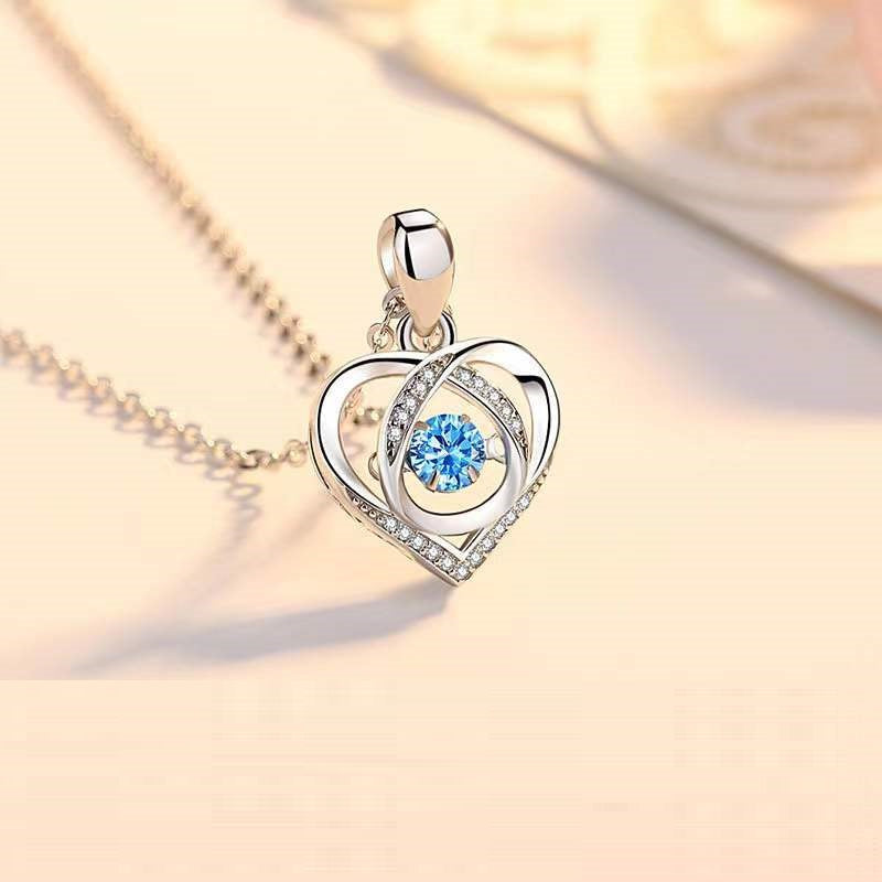 S925 Beating Heart-shaped Necklace Women Luxury Love Rhinestones Necklace Jewelry Gift For Valentine's Day - tallpapa