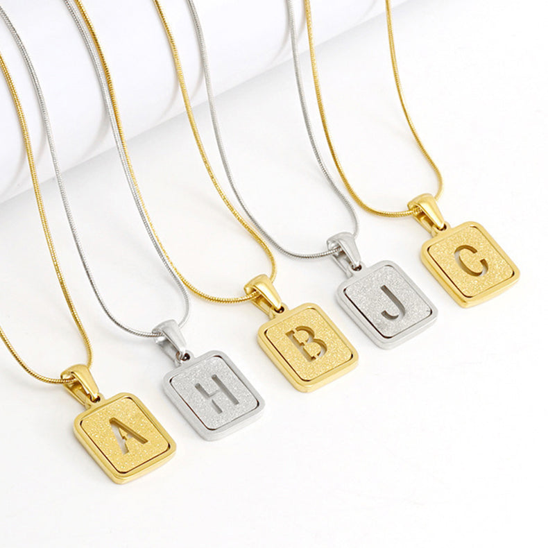 Alphabet Necklace 26 Letters Hollow Out Square 18K Necklace Fashion Jewelry - tallpapa