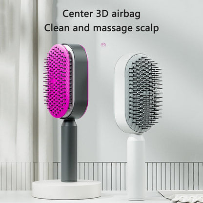 Self Cleaning Hair Brush For Women One-key Cleaning Hair Loss Airbag Massage Scalp Comb Anti-Static Hairbrush - tallpapa