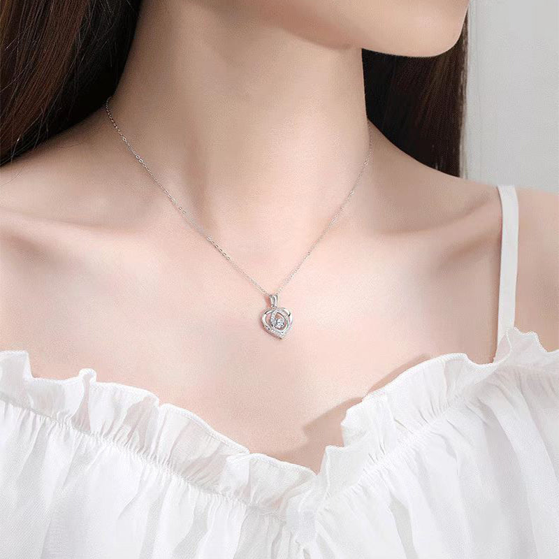 S925 Beating Heart-shaped Necklace Women Luxury Love Rhinestones Necklace Jewelry Gift For Valentine's Day - tallpapa