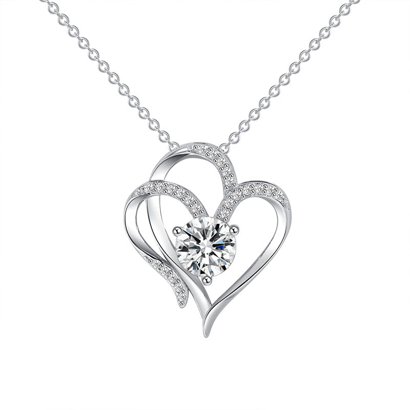 Zircon Double Love Necklace With Rhinestones Ins Personalized Heart-shaped Necklace Clavicle Chain Jewelry For Women Valentine's Day