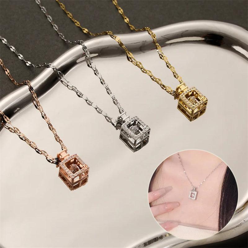 Valentines Day Gift Perfume Bottle Pendant Titanium Steel Necklace Korean Trend Zircon Luxury Female Necklace Charm Jewelry Gift Fashion Jewelry Woman - tallpapa