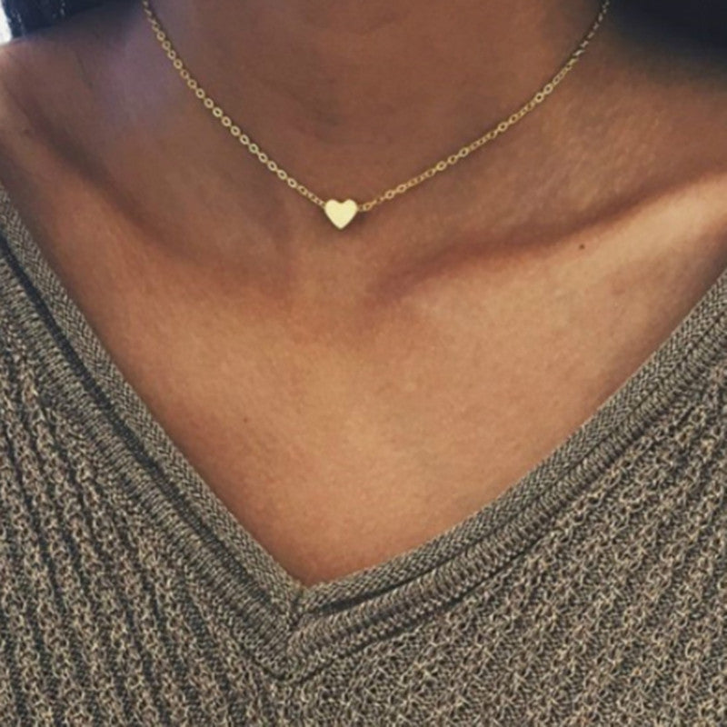 Simple Fashion Gold Color Double-sided Love Pendant Necklaces Clavicle Chains Necklace Women Jewelry Valentines Day Gift - tallpapa