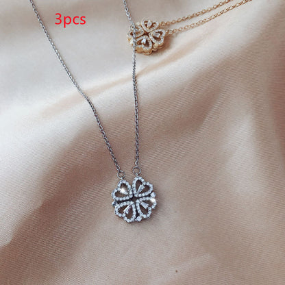 Explosive Style Detachable Deformed Four-leaf Clover Necklace For Women A Multi-wearing Zircon Small Love Short Clavicle Chain