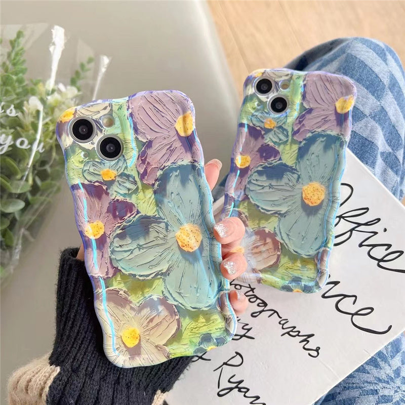 Retro Oil Painting Phone Case Blu-ray Flowers Shockproof Case For Iphone 13 12 13pro 14pro 13 Pro Max Silicone Phone Cover - tallpapa