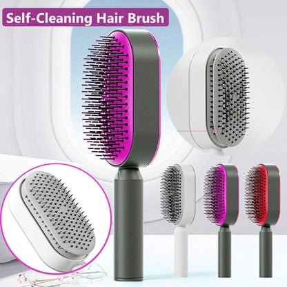 Self Cleaning Hair Brush For Women One-key Cleaning Hair Loss Airbag Massage Scalp Comb Anti-Static Hairbrush - tallpapa