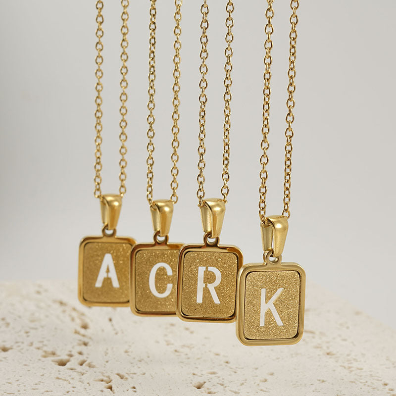 Alphabet Necklace 26 Letters Hollow Out Square 18K Necklace Fashion Jewelry - tallpapa