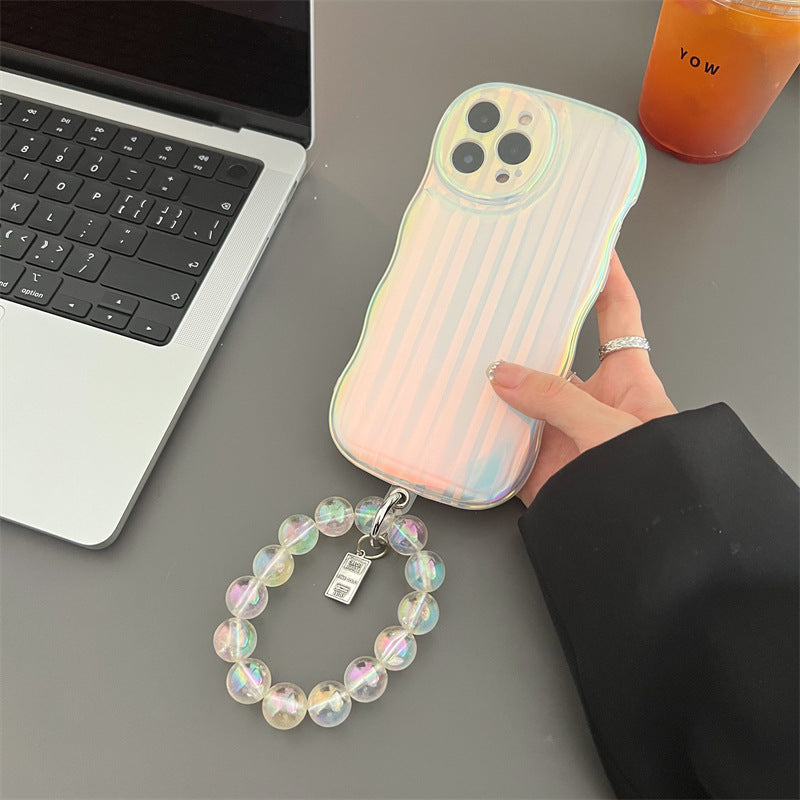 Laser Wave Silicone Phone Case Gradient Laser Stripes Bracelet Case For IPhone 14 13 12 11 Pro Max Plus Bead Chain - tallpapa