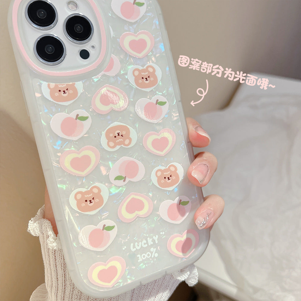 Peach Love Bear Pearl Chain Phone Case - tallpapa