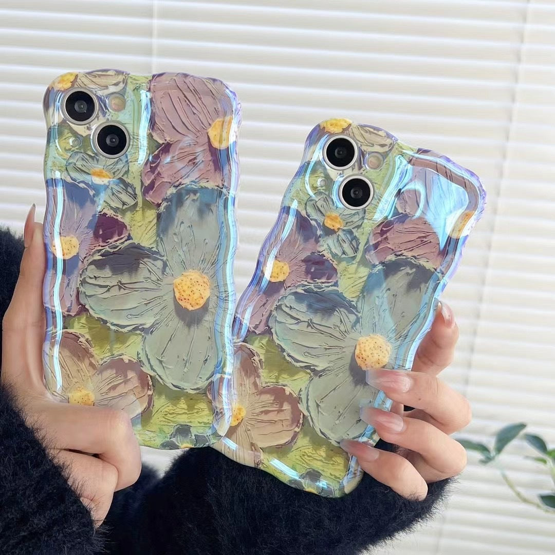 Retro Oil Painting Phone Case Blu-ray Flowers Shockproof Case For Iphone 13 12 13pro 14pro 13 Pro Max Silicone Phone Cover - tallpapa