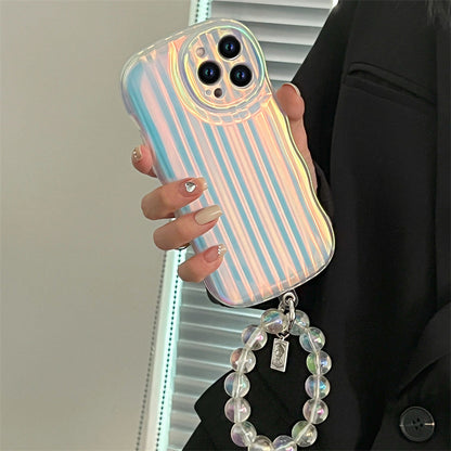 Laser Wave Silicone Phone Case Gradient Laser Stripes Bracelet Case For IPhone 14 13 12 11 Pro Max Plus Bead Chain - tallpapa