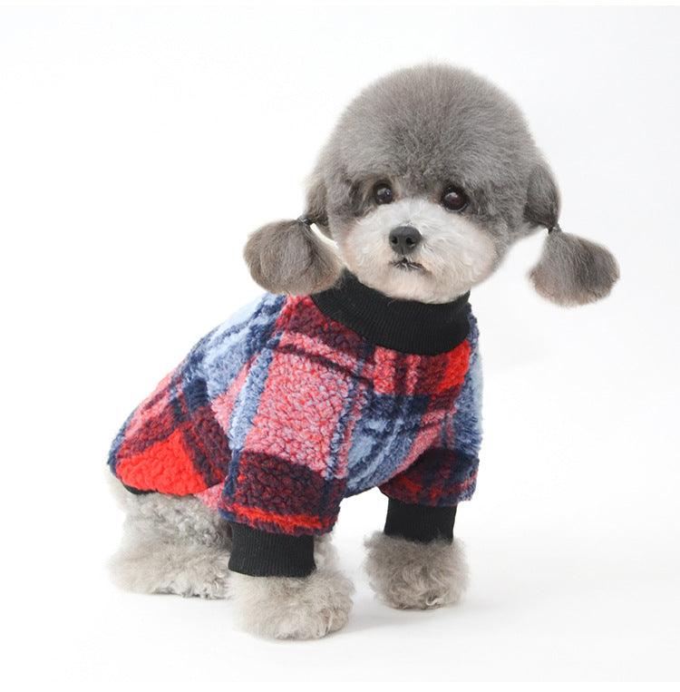 New Pet Clothes Plus Velvet Padded Plaid Shirt - tallpapa