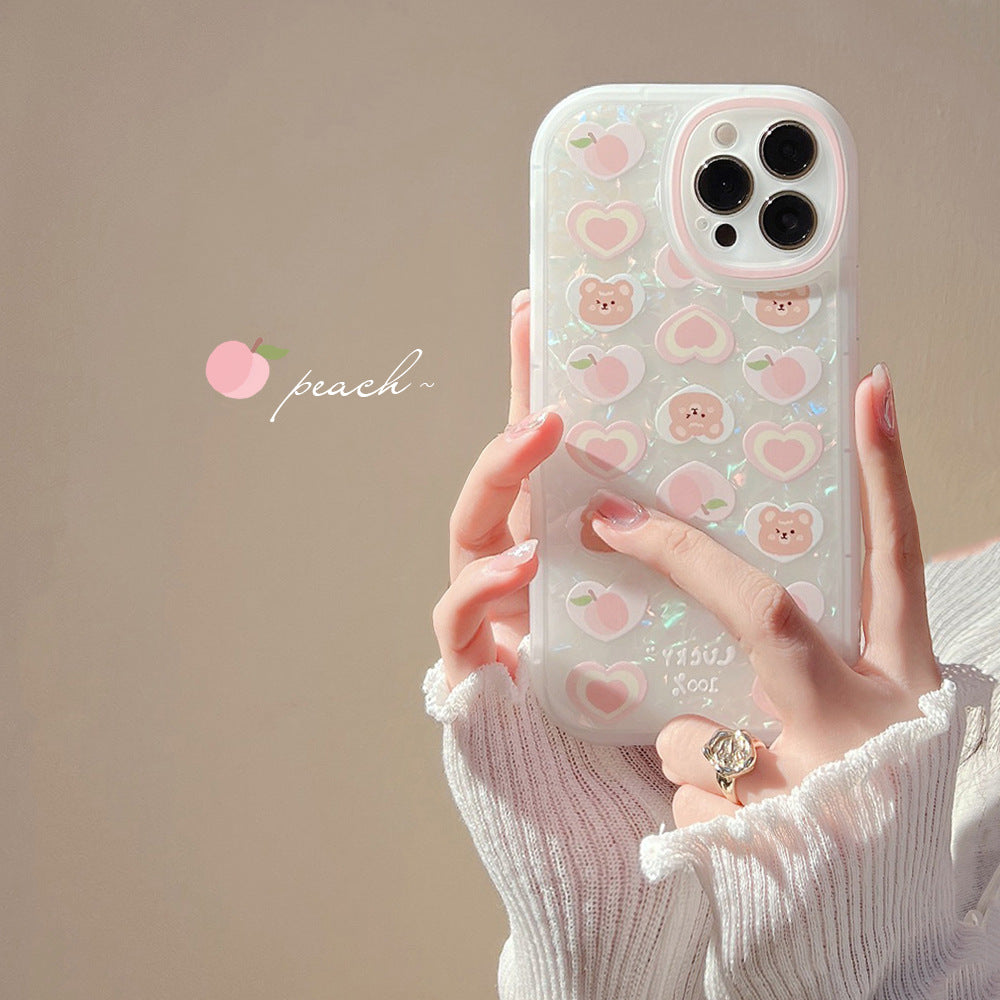 Peach Love Bear Pearl Chain Phone Case - tallpapa