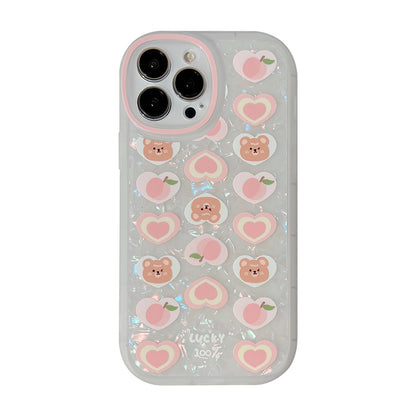 Peach Love Bear Pearl Chain Phone Case - tallpapa