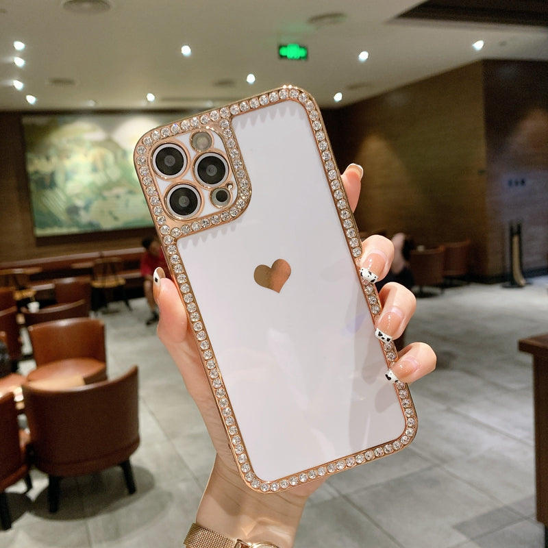 Phone Case Accessories Love Crystal Diamond Edge Electroplating Protective Cover - tallpapa